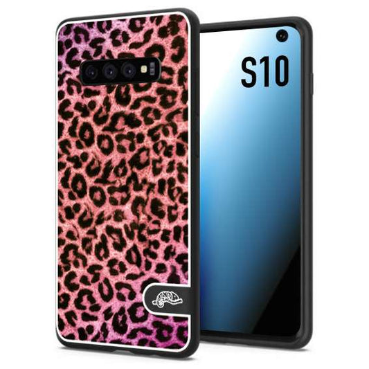 CUSTOMIZZA - Custodia cover nera morbida in tpu compatibile per Samsung S10 leopardato maculato donna rosa leopard