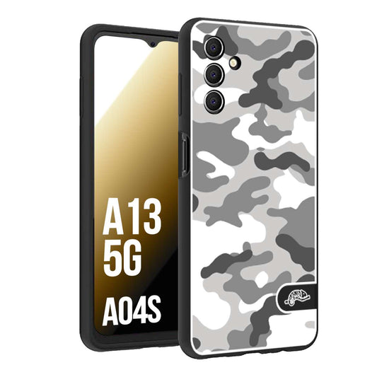 CUSTOMIZZA - Custodia cover nera morbida in tpu compatibile per Samsung A04S - A13 5G camouflage mimetico militare bianco white