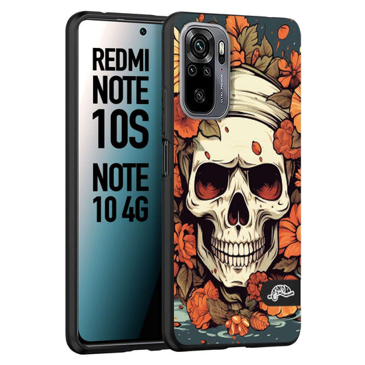 CUSTOMIZZA - Custodia cover nera morbida in tpu compatibile per Xiaomi Redmi Note 10S teschio skull flowers fiori tattoo disegnato alta definizione