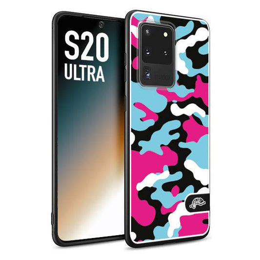 CUSTOMIZZA - Custodia cover nera morbida in tpu compatibile per Samsung S20 ULTRA camouflage mimetico militare fucsia celeste