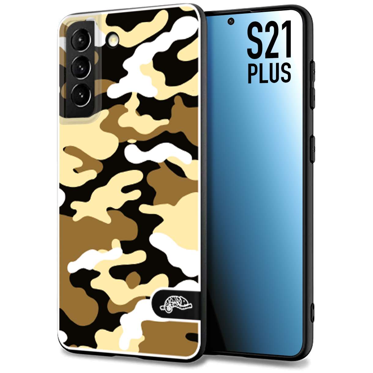 CUSTOMIZZA - Custodia cover nera morbida in tpu compatibile per Samsung S21 PLUS camouflage mimetico militare giallo desert brown