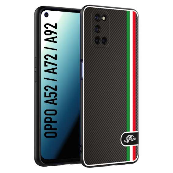 CUSTOMIZZA - Custodia cover nera morbida in tpu compatibile per Oppo A52 - A72 - A92 effetto fibra di carbonio bandiera Italia made in Italy