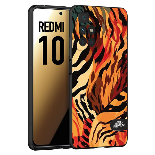 CUSTOMIZZA - Custodia cover nera morbida in tpu compatibile per Xiaomi Redmi 10 leopardato maculato tigrato tiger colorata gialla rossa arancio