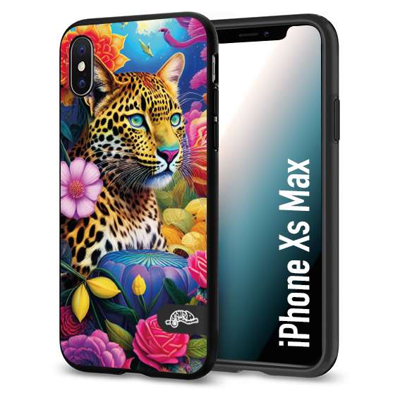 CUSTOMIZZA - Custodia cover nera morbida in tpu compatibile per iPhone Xs Max fiori astratti donna flower fantasia leopardo ghepardo animali colorati