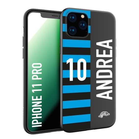 CUSTOMIZZA - Custodia cover nera morbida in tpu compatibile per iPhone 11 PRO personalizzata calcio football nome e numero calciatori nerazzurra