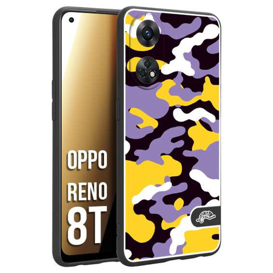 CUSTOMIZZA - Custodia cover nera morbida in tpu compatibile per Oppo Reno 8T camouflage mimetico militare viola lilla giallo