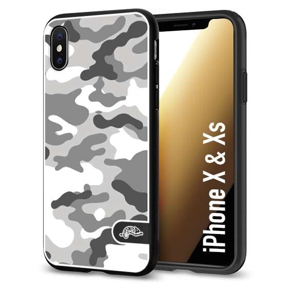 CUSTOMIZZA - Custodia cover nera morbida in tpu compatibile per iPhone X - Xs camouflage mimetico militare bianco white