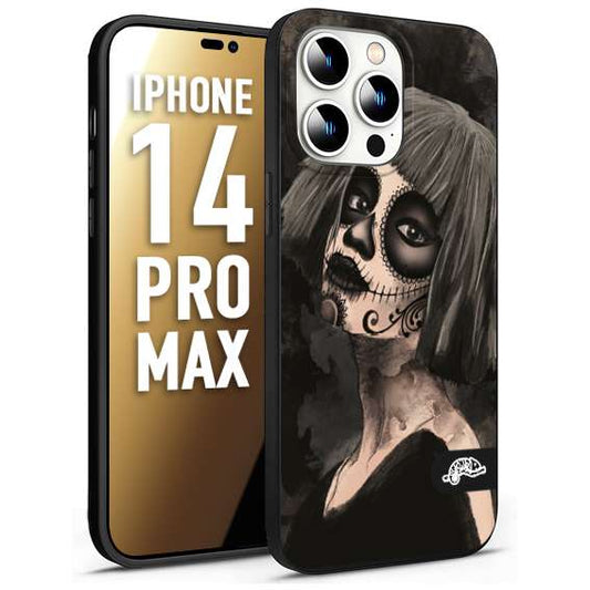 CUSTOMIZZA - Custodia cover nera morbida in tpu compatibile per iPhone 14 PRO MAX chicana messicana dea de la muerte donna santa tattoo disegnata