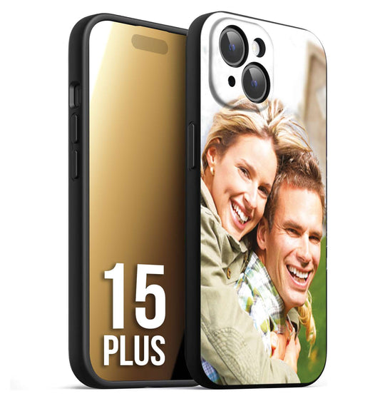 CUSTOMIZZA - Custodia cover nera morbida in tpu compatibile per iPhone 15 PLUS personalizzata con foto immagine scritta a piacere