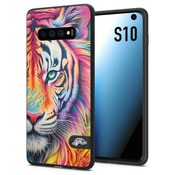 CUSTOMIZZA - Custodia cover nera morbida in tpu compatibile per Samsung S10 animali color tigre tiger viso colori vibranti disegnato schizzo