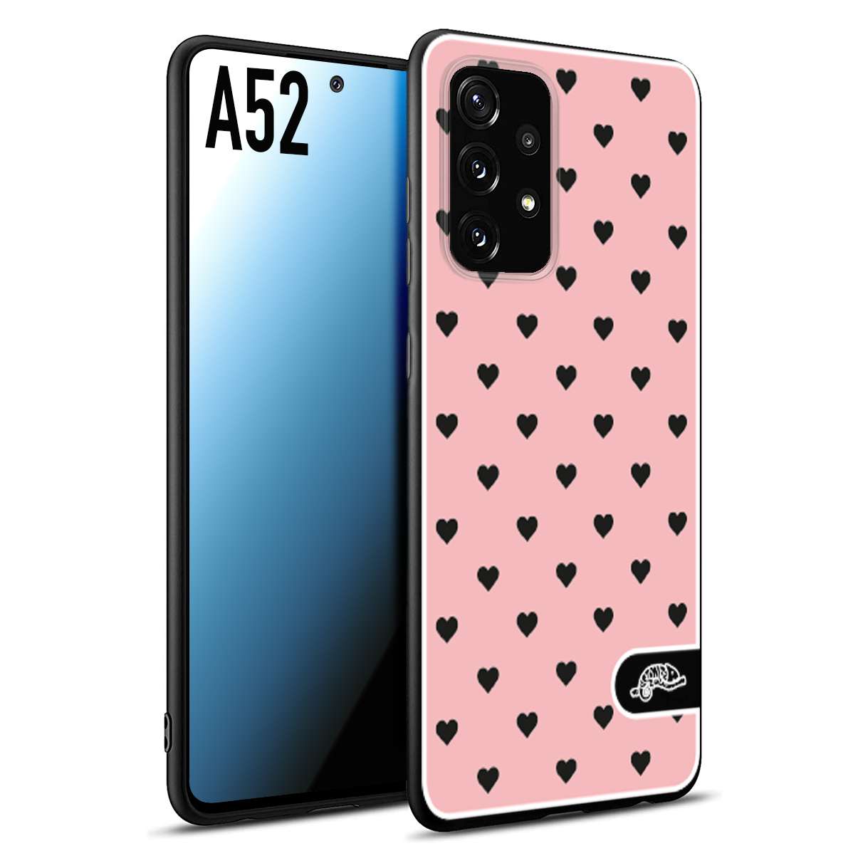 CUSTOMIZZA - Custodia cover nera morbida in tpu compatibile per Samsung A52 cuori pois rosa donna pin up vintage