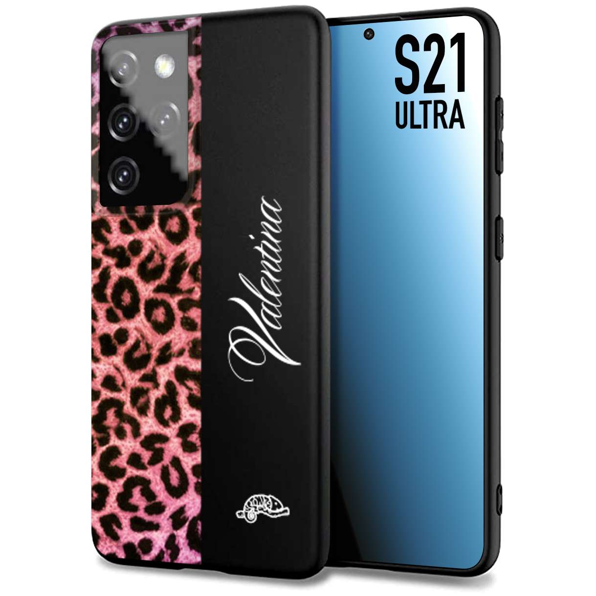 CUSTOMIZZA - Custodia cover nera morbida in tpu compatibile per Samsung S21 ULTRA leopardato rosa fucsia personalizzata nome iniziali