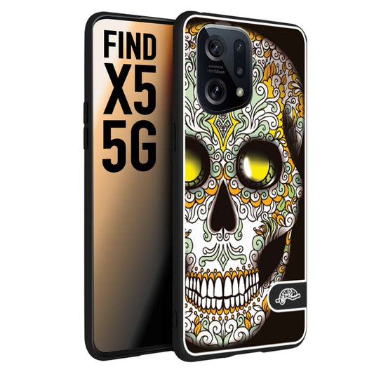 CUSTOMIZZA - Custodia cover nera morbida in tpu compatibile per Oppo Find X5 teschio messicano Mexican skull bianco verde giallo