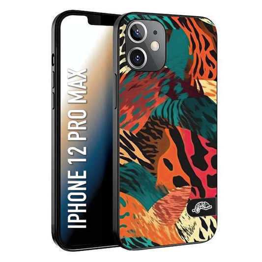 CUSTOMIZZA - Custodia cover nera morbida in tpu compatibile per iPhone 12 PRO MAX leopardato tigrato tiger colorata summer arancio verde fucsia