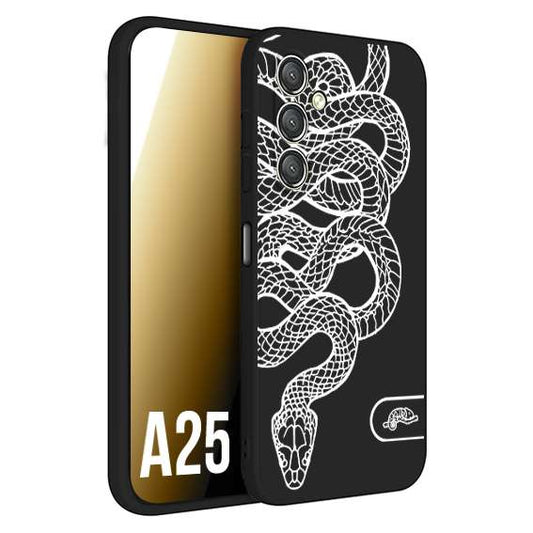 CUSTOMIZZA - Custodia cover nera morbida in tpu compatibile per Samsung A25 serpente snake bianco a rilievo disegnato tattoo tatuaggio