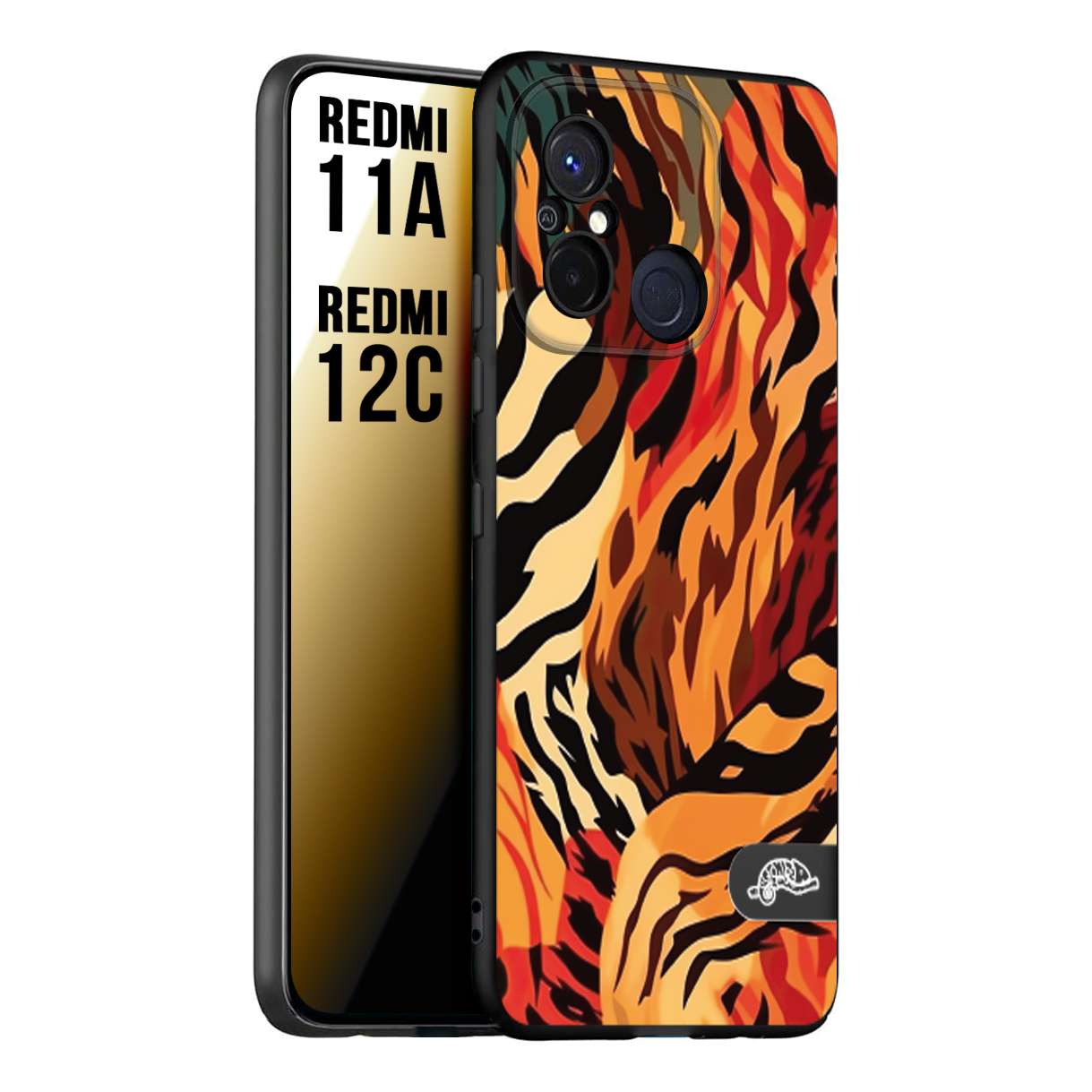 CUSTOMIZZA - Custodia cover nera morbida in tpu compatibile per Xiaomi Redmi 11A - 12C leopardato maculato tigrato tiger colorata gialla rossa arancio