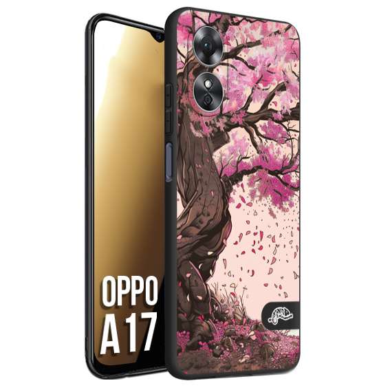 CUSTOMIZZA - Custodia cover nera morbida in tpu compatibile per Oppo A17 giapponese colori morbidi fiori di ciliegio rosa disegnata