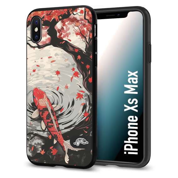 CUSTOMIZZA - Custodia cover nera morbida in tpu compatibile per iPhone Xs Max giapponese lago carpa koi rossa con foglie d'acero rosso disegnata tattoo