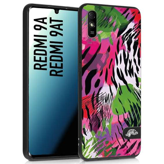 CUSTOMIZZA - Custodia cover nera morbida in tpu compatibile per Xiaomi Redmi 9A - 9AT leopardato tigrato tiger colorata summer color verde fucsia