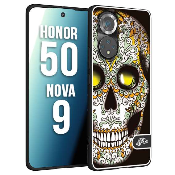CUSTOMIZZA - Custodia cover nera morbida in tpu compatibile per Huawei Nova 9 - Honor 50 teschio messicano Mexican skull bianco verde giallo