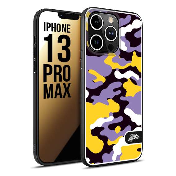 CUSTOMIZZA - Custodia cover nera morbida in tpu compatibile per iPhone 13 PRO MAX camouflage mimetico militare viola lilla giallo