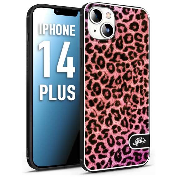 CUSTOMIZZA - Custodia cover nera morbida in tpu compatibile per iPhone 14 PLUS leopardato maculato donna rosa leopard