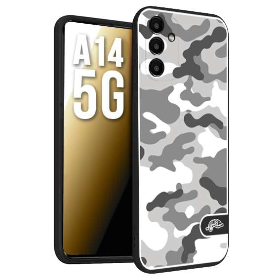 CUSTOMIZZA - Custodia cover nera morbida in tpu compatibile per Samsung A14 5G camouflage mimetico militare bianco white