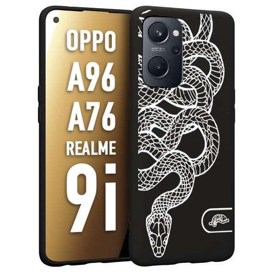 CUSTOMIZZA - Custodia cover nera morbida in tpu compatibile per Oppo Realme 9i - A96 - A76 serpente snake bianco a rilievo disegnato tattoo tatuaggio