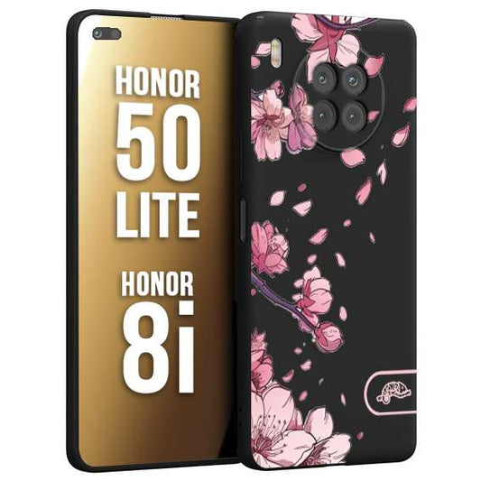 CUSTOMIZZA - Custodia cover nera morbida in tpu compatibile per Honor 8i - Honor 50 LITE giapponese fiori di ciliegio in fiore a rilievo disegnata tattoo