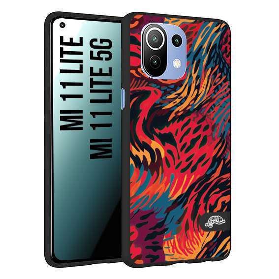 CUSTOMIZZA - Custodia cover nera morbida in tpu compatibile per Xiaomi Mi 11 Lite / Mi 11 Lite 5G leopardato maculato tigrato colorata fiamme rossa blu arancione