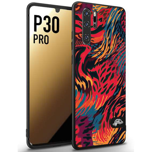 CUSTOMIZZA - Custodia cover nera morbida in tpu compatibile per Huawei P30 PRO leopardato maculato tigrato colorata fiamme rossa blu arancione