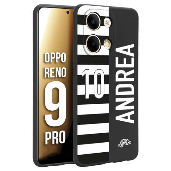 CUSTOMIZZA - Custodia cover nera morbida in tpu compatibile per Oppo Reno 9 PRO personalizzata calcio football nome e numero calciatori bianconera