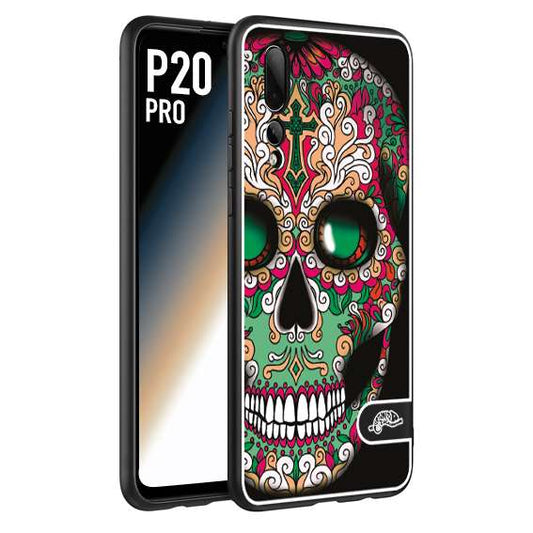 CUSTOMIZZA - Custodia cover nera morbida in tpu compatibile per Huawei P20 PRO teschio messicano Mexican skull verde fucsia