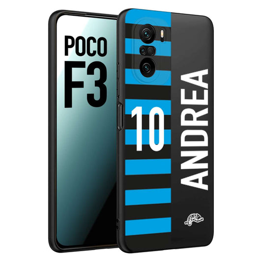 CUSTOMIZZA - Custodia cover nera morbida in tpu compatibile per Xiaomi Poco F3 personalizzata calcio football nome e numero calciatori nerazzurra