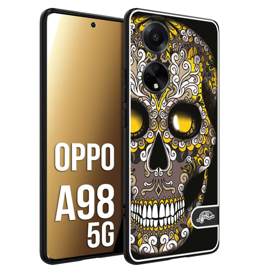 CUSTOMIZZA - Custodia cover nera morbida in tpu compatibile per Oppo A98 5G teschio messicano Mexican skull nero giallo