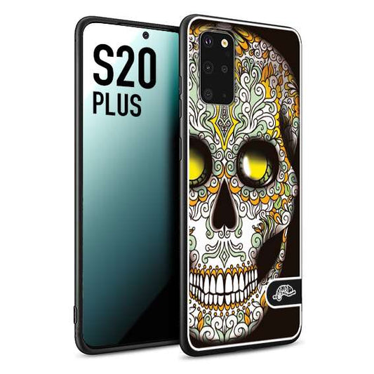 CUSTOMIZZA - Custodia cover nera morbida in tpu compatibile per Samsung S20 PLUS teschio messicano Mexican skull bianco verde giallo