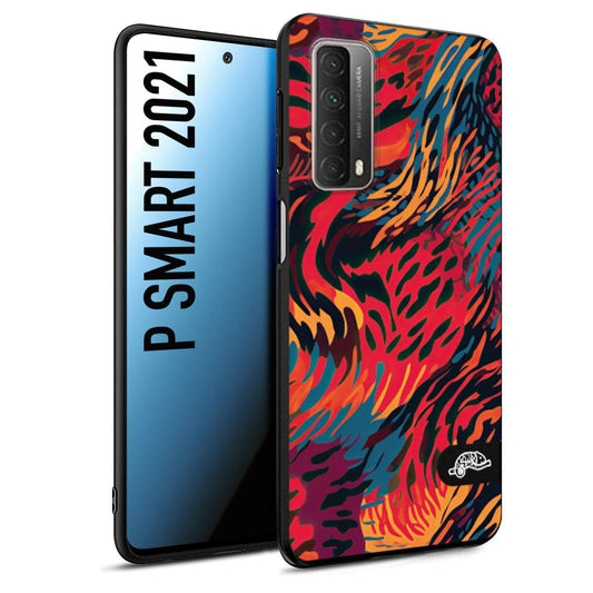 CUSTOMIZZA - Custodia cover nera morbida in tpu compatibile per Huawei P Smart 2021 leopardato maculato tigrato colorata fiamme rossa blu arancione