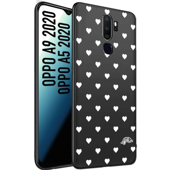 CUSTOMIZZA - Custodia cover nera morbida in tpu compatibile per Oppo A9 2020 - A5 2020 cuori pois bianchi donna pin up vintage