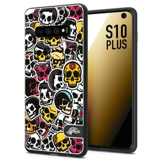 CUSTOMIZZA - Custodia cover nera morbida in tpu compatibile per Samsung S10 PLUS sticker bomb teschi colorati adesivi skulls skater snowboard