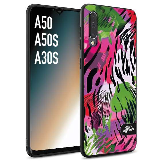 CUSTOMIZZA - Custodia cover nera morbida in tpu compatibile per Samsung A50 - A50S - A30S leopardato tigrato tiger colorata summer color verde fucsia