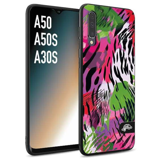 CUSTOMIZZA - Custodia cover nera morbida in tpu compatibile per Samsung A50 - A50S - A30S leopardato tigrato tiger colorata summer color verde fucsia