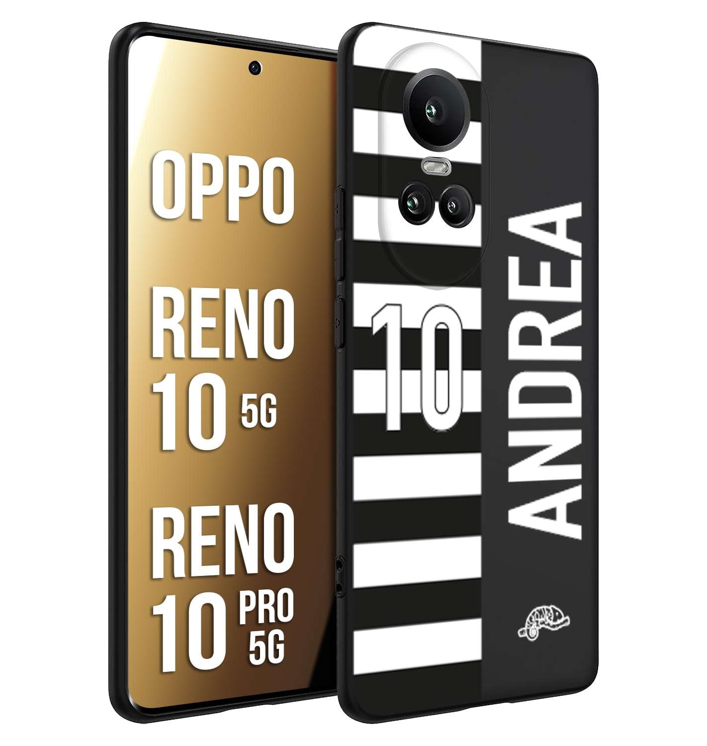 CUSTOMIZZA - Custodia cover nera morbida in tpu compatibile per Oppo Reno 10 5G - 10 PRO 5G personalizzata calcio football nome e numero calciatori bianconera