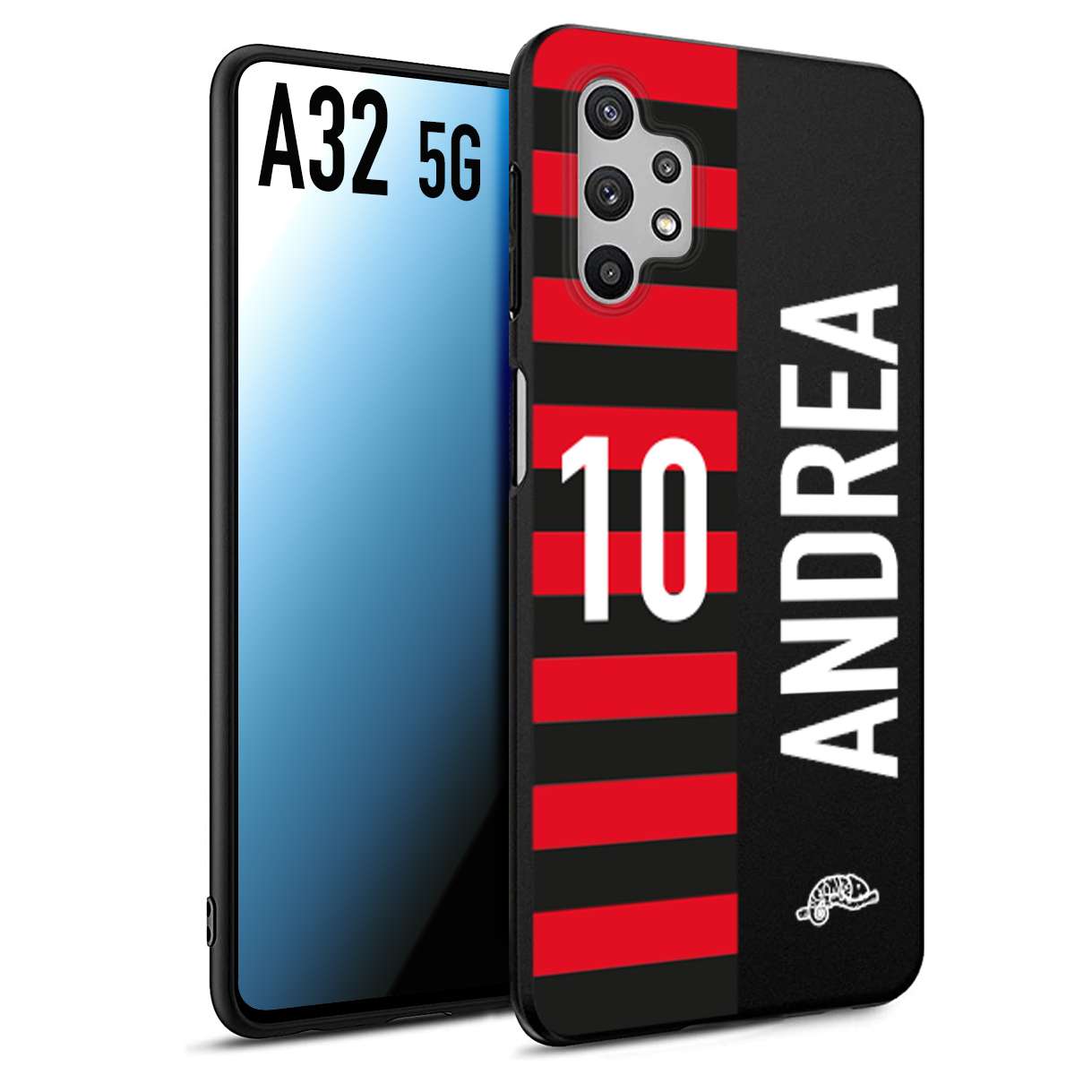 CUSTOMIZZA - Custodia cover nera morbida in tpu compatibile per Samsung A32 5G personalizzata calcio football nome e numero calciatori rossonera