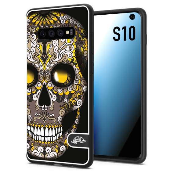 CUSTOMIZZA - Custodia cover nera morbida in tpu compatibile per Samsung S10 teschio messicano Mexican skull nero giallo