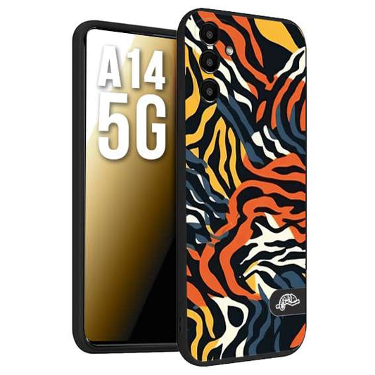 CUSTOMIZZA - Custodia cover nera morbida in tpu compatibile per Samsung A14 5G leopardato maculato tigrato tiger colorata gialla blu arancio