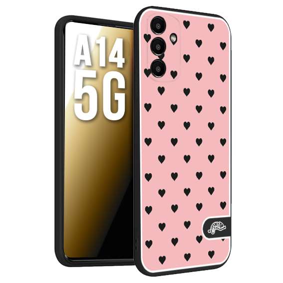 CUSTOMIZZA - Custodia cover nera morbida in tpu compatibile per Samsung A14 5G cuori pois rosa donna pin up vintage