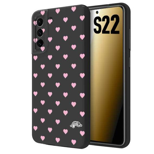 CUSTOMIZZA - Custodia cover nera morbida in tpu compatibile per Samsung S22 cuori pois rosa su nero donna pin up vintage