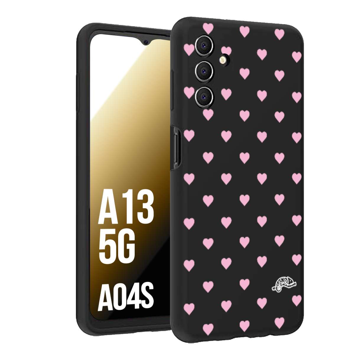 CUSTOMIZZA - Custodia cover nera morbida in tpu compatibile per Samsung A04S - A13 5G cuori pois rosa su nero donna pin up vintage