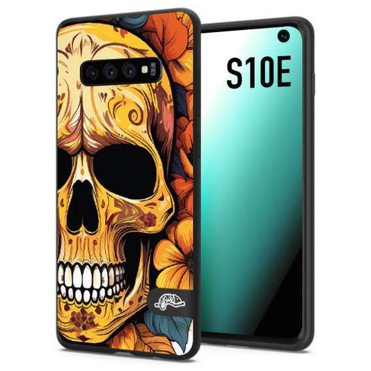 CUSTOMIZZA - Custodia cover nera morbida in tpu compatibile per Samsung S10E teschio messicano colorato dorato fiori autunnali disegnato