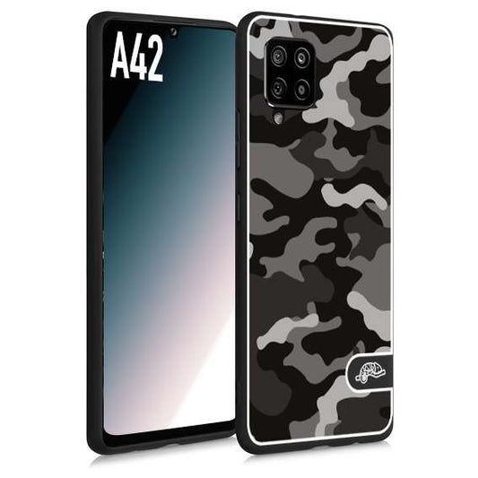 CUSTOMIZZA - Custodia cover nera morbida in tpu compatibile per Samsung A42 camouflage mimetico militare nero black grigio